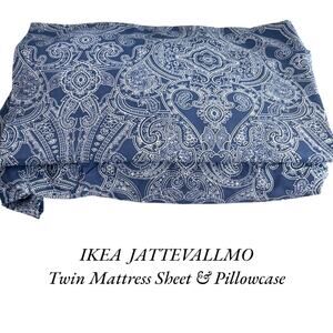 IKEA JATTEVALLMO  Blue Paisley Twin Bottom Mattress Sheet & Pillowcase